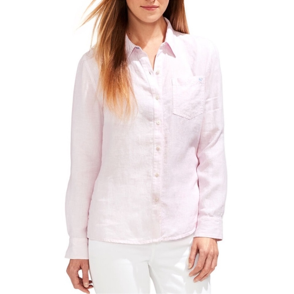 Vineyard Vines Pink Striped Linen Chilmark Relaxed Button Down Shirt Size 2